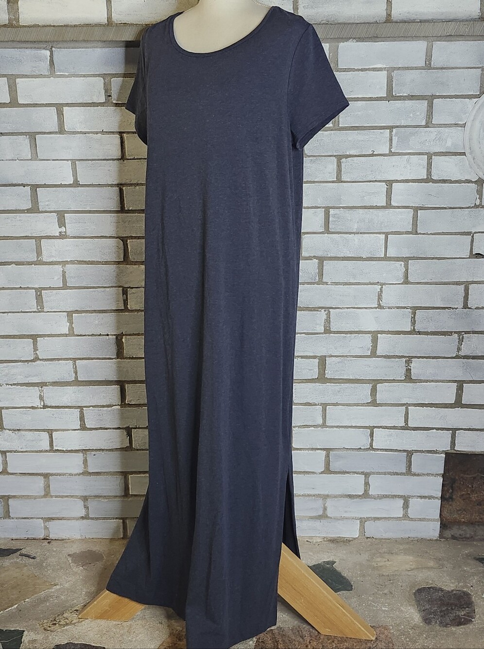 • NWT J. Jill Knit Short Sleeve Maxi Dress Deep Blue Heather 1X Plus 013744